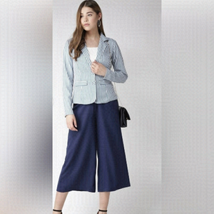 Miss Poem pinstripe blazer metallic thread cotton linen blend Sz S